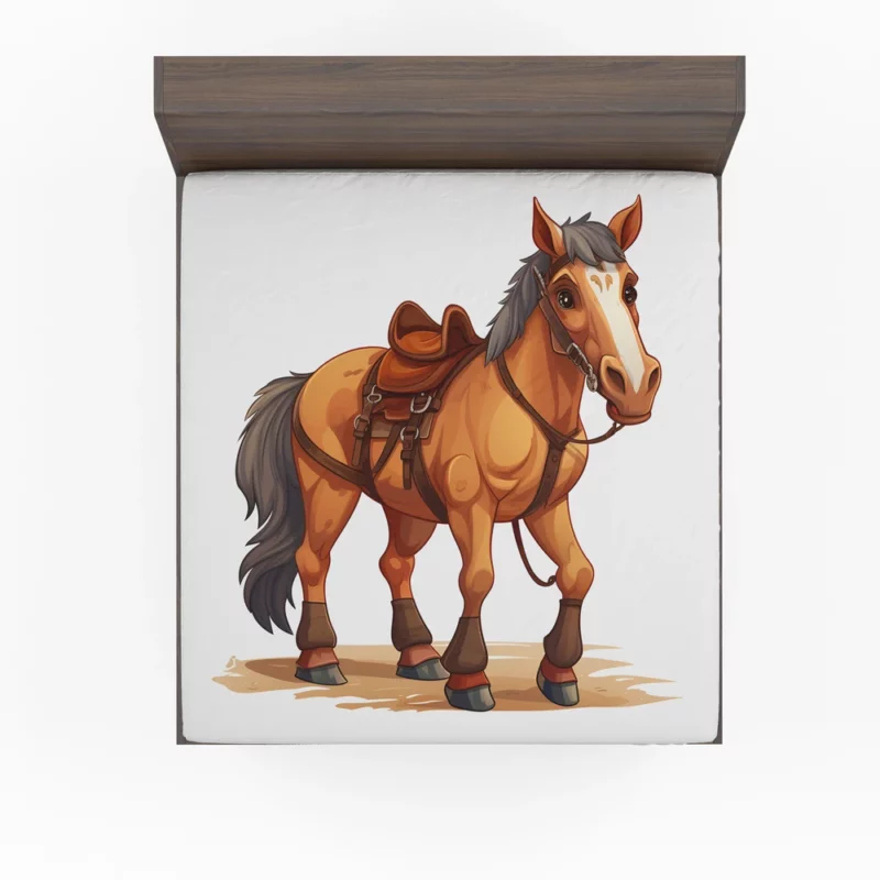 Cartoon Horse With Saddle Fitted Sheet