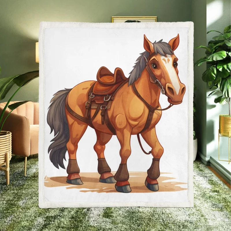 Cartoon Horse With Saddle Sherpa Fleece Blanket