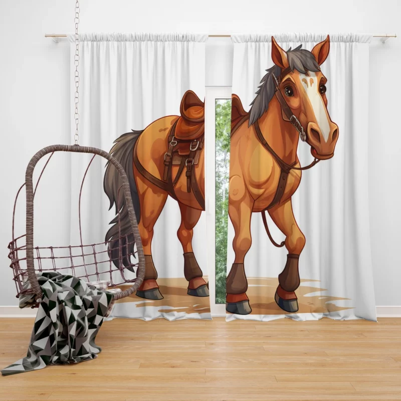 Cartoon Horse With Saddle Window Curtain