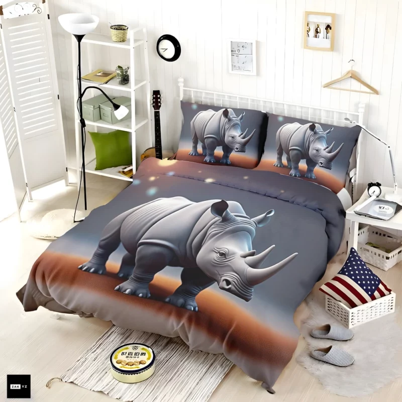 Cartoon Rhino Illustration Bedding Set