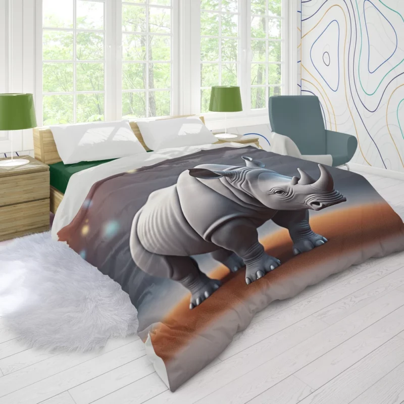 Cartoon Rhino Illustration Duvet Cover