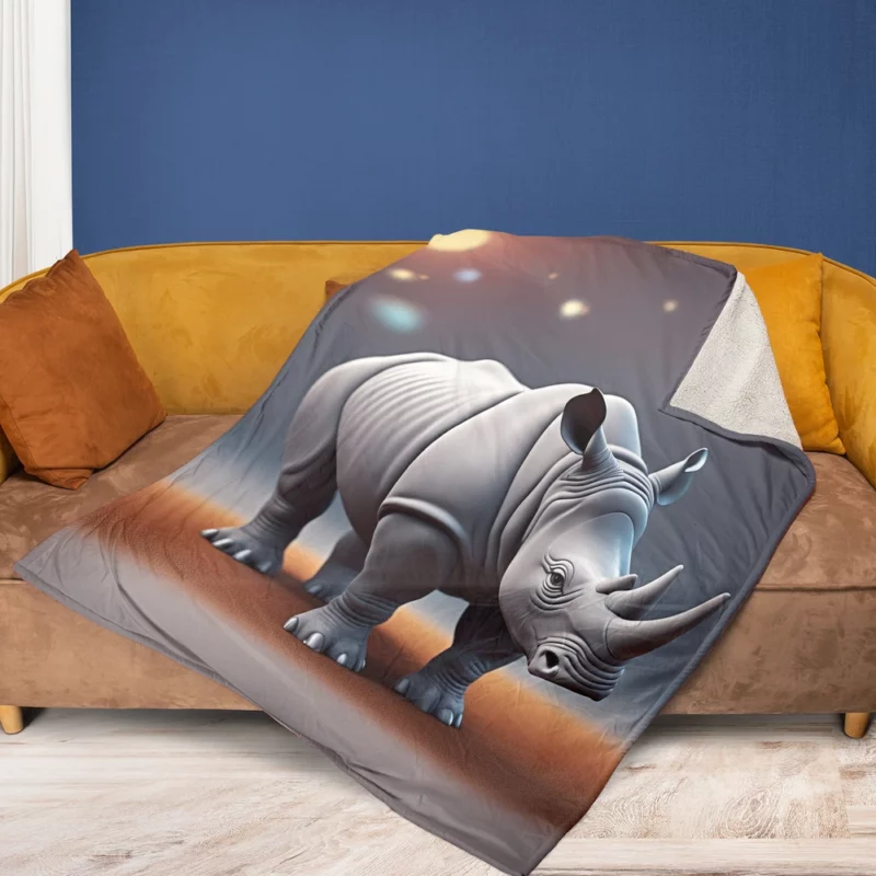 Cartoon Rhino Illustration Fleece Blanket 1