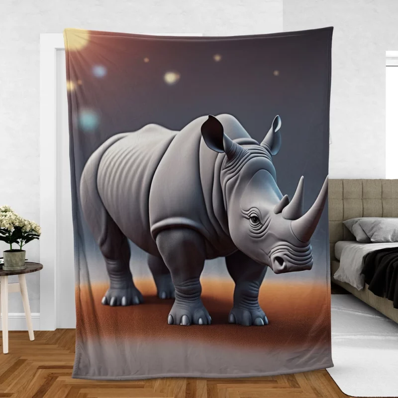 Cartoon Rhino Illustration Fleece Blanket