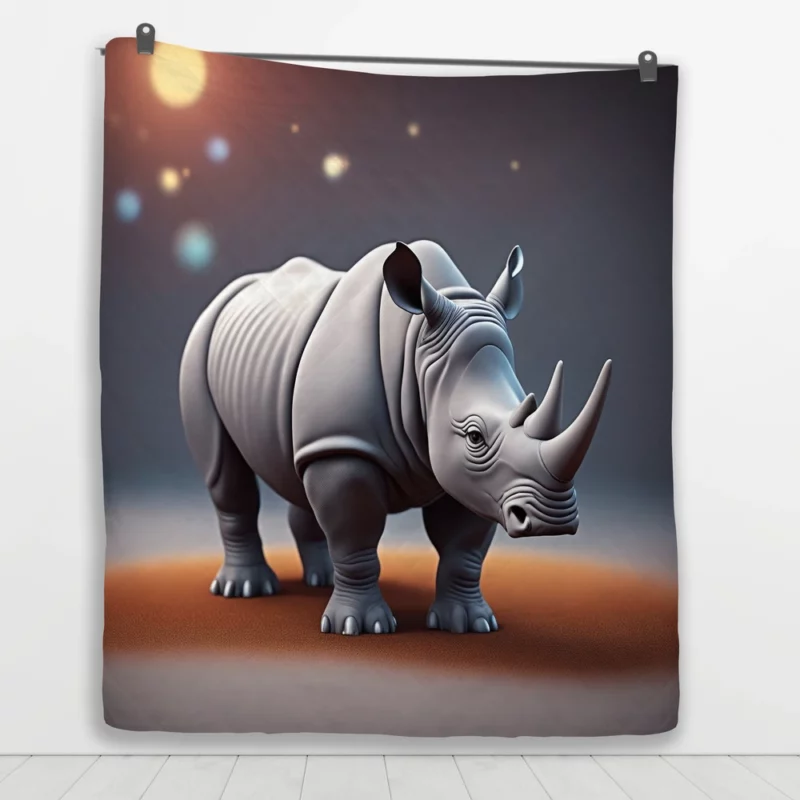 Cartoon Rhino Illustration Quilt Blanket 1