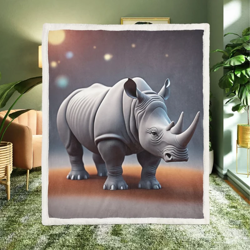 Cartoon Rhino Illustration Sherpa Fleece Blanket