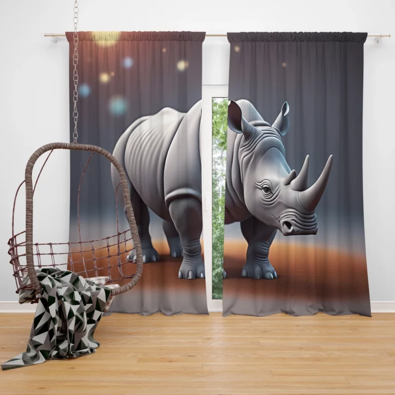 Cartoon Rhino Illustration Window Curtain