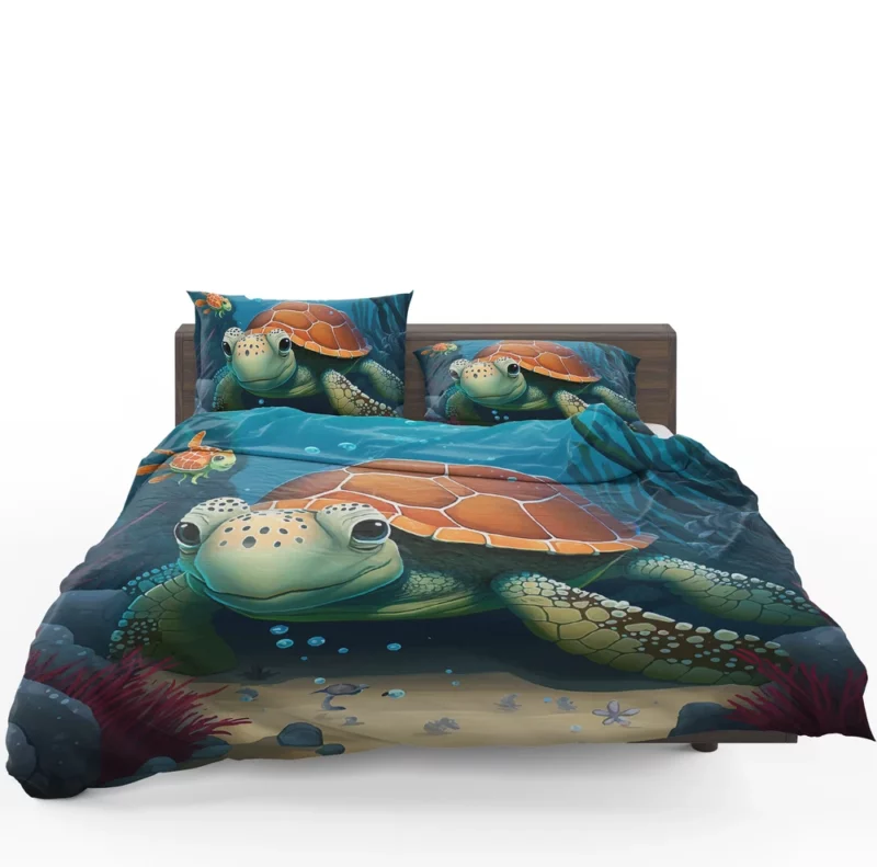 Cartoon Turtle Underwater with Friends Bedding Set 1