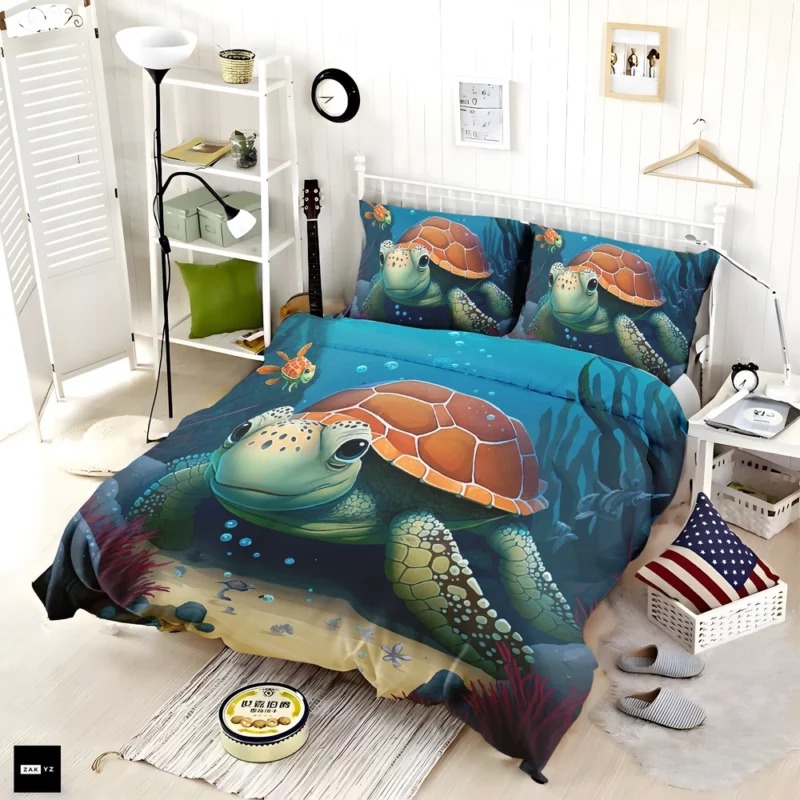 Cartoon Turtle Underwater with Friends Bedding Set