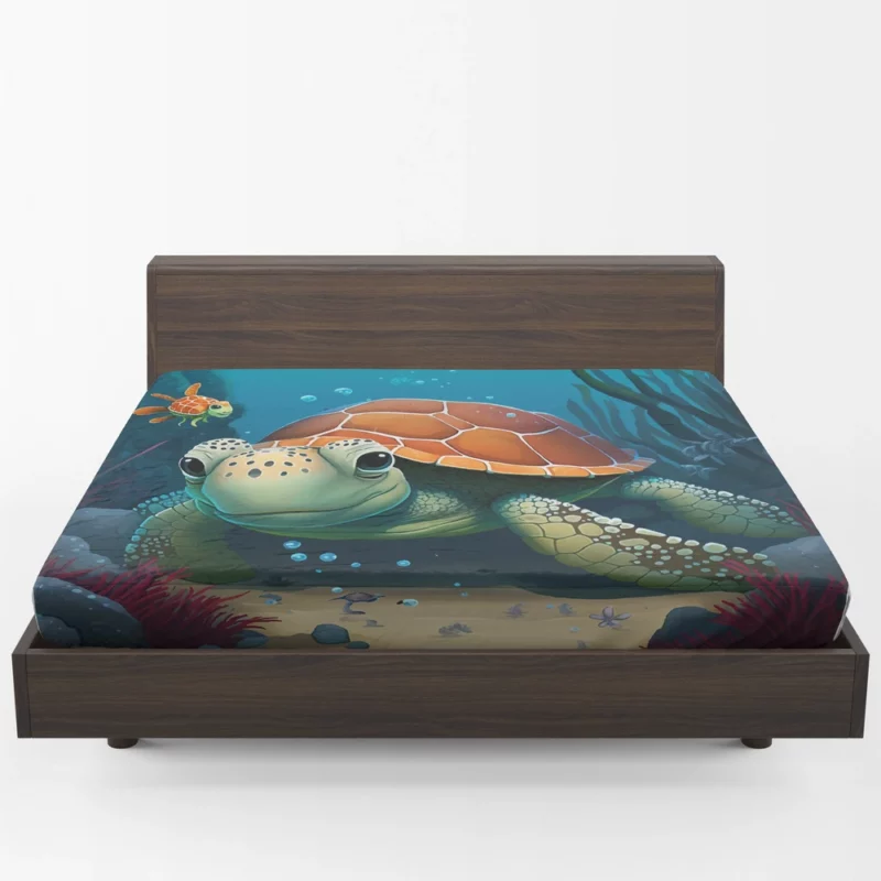 Cartoon Turtle Underwater with Friends Fitted Sheet 1