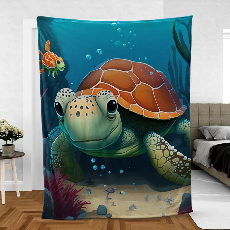 Cartoon Turtle Underwater with Friends Fleece Blanket