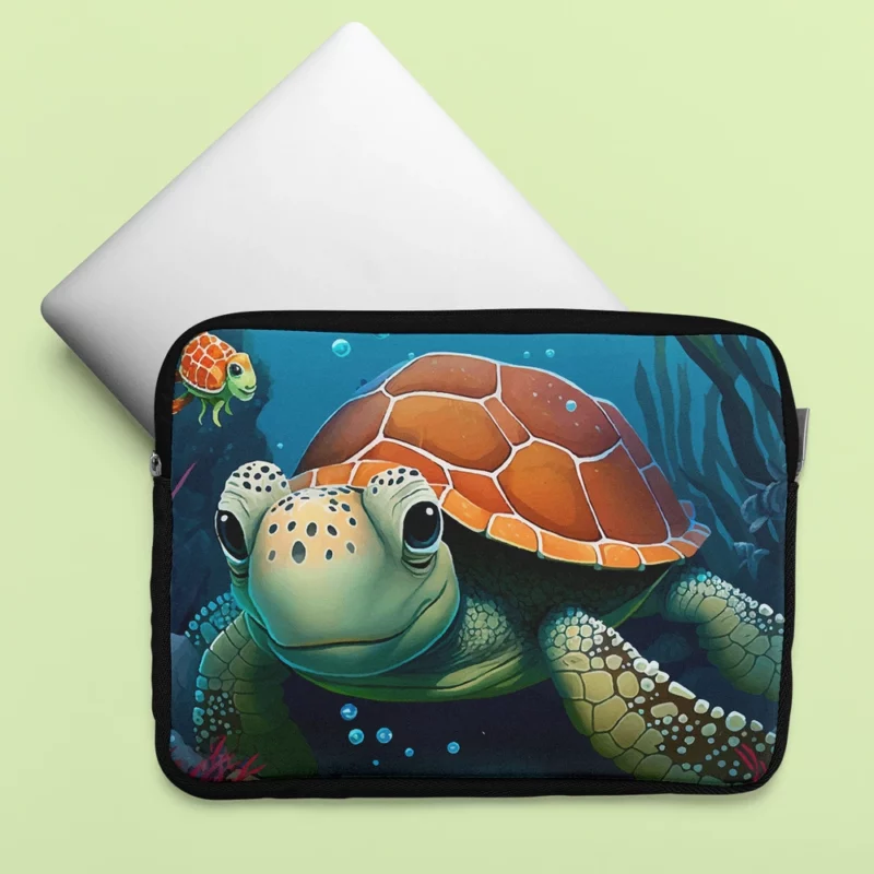 Cartoon Turtle Underwater with Friends Laptop Sleeve