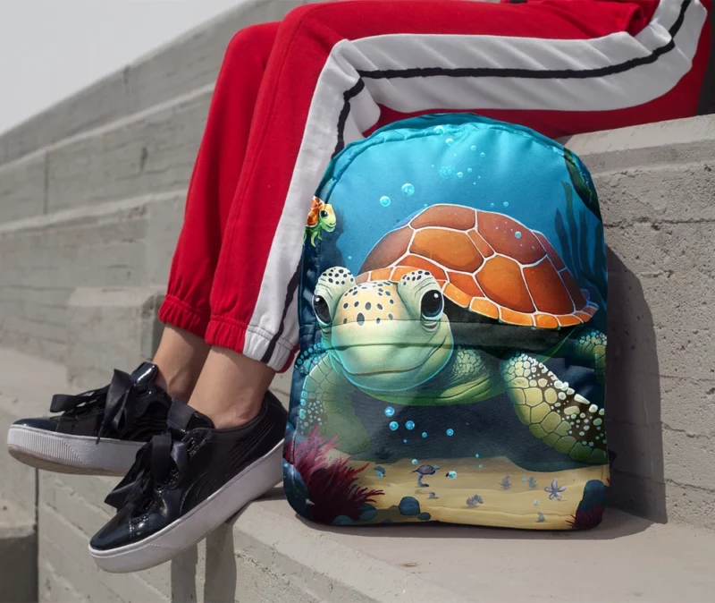 Cartoon Turtle Underwater with Friends Minimalist Backpack 1