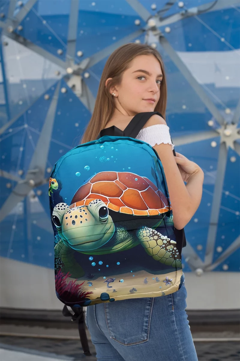 Cartoon Turtle Underwater with Friends Minimalist Backpack 2