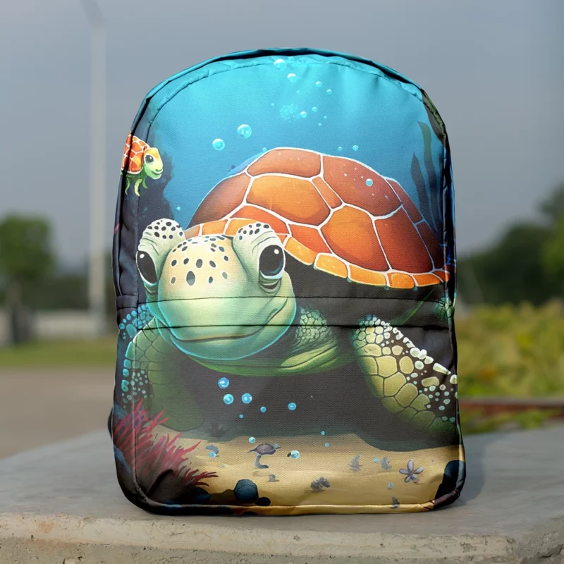 Cartoon Turtle Underwater with Friends Minimalist Backpack