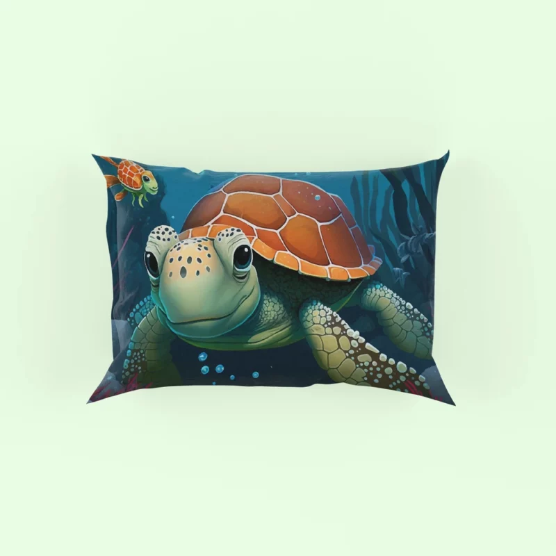 Cartoon Turtle Underwater with Friends Pillow Case