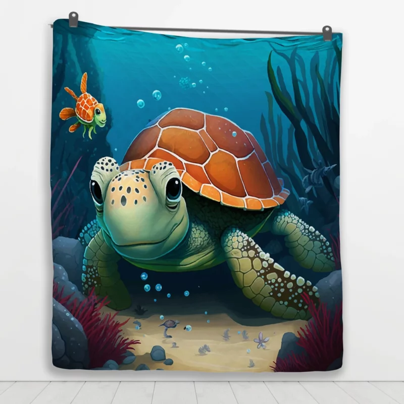 Cartoon Turtle Underwater with Friends Quilt Blanket 1