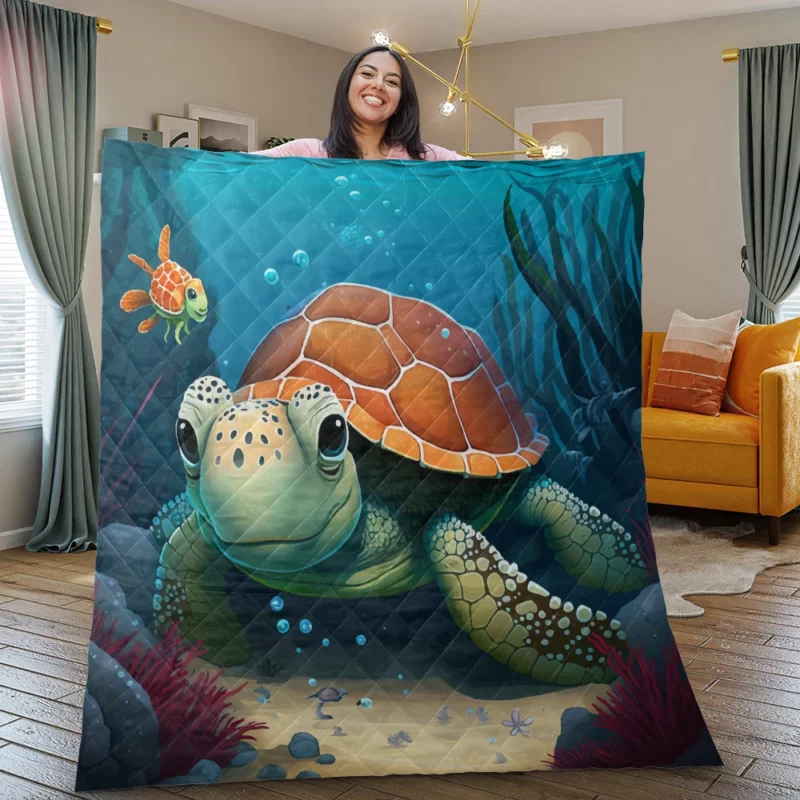 Cartoon Turtle Underwater with Friends Quilt Blanket