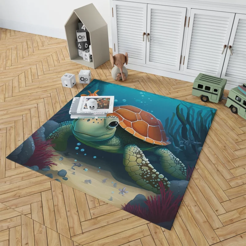 Cartoon Turtle Underwater with Friends Rug 1