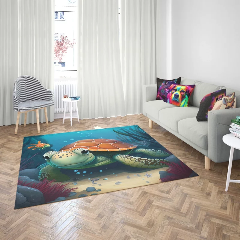 Cartoon Turtle Underwater with Friends Rug 2