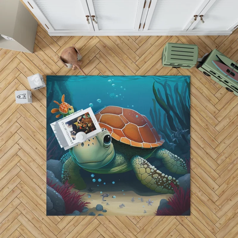 Cartoon Turtle Underwater with Friends Rug