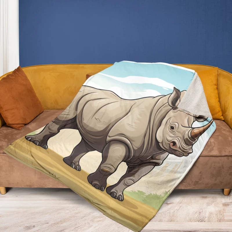 Cartoon Vector Rhino Fleece Blanket 1