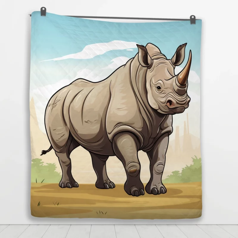 Cartoon Vector Rhino Quilt Blanket 1
