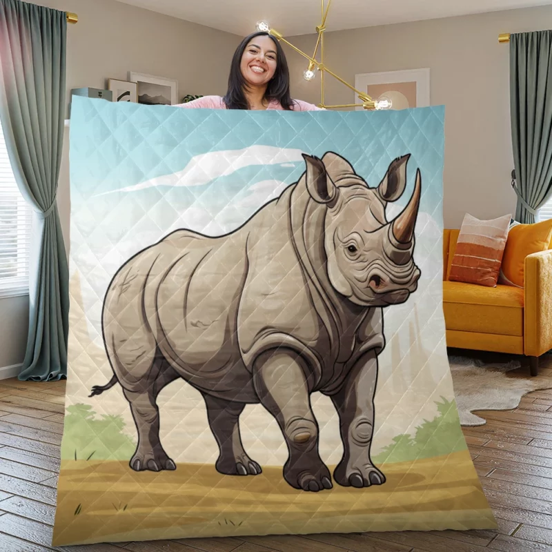 Cartoon Vector Rhino Quilt Blanket