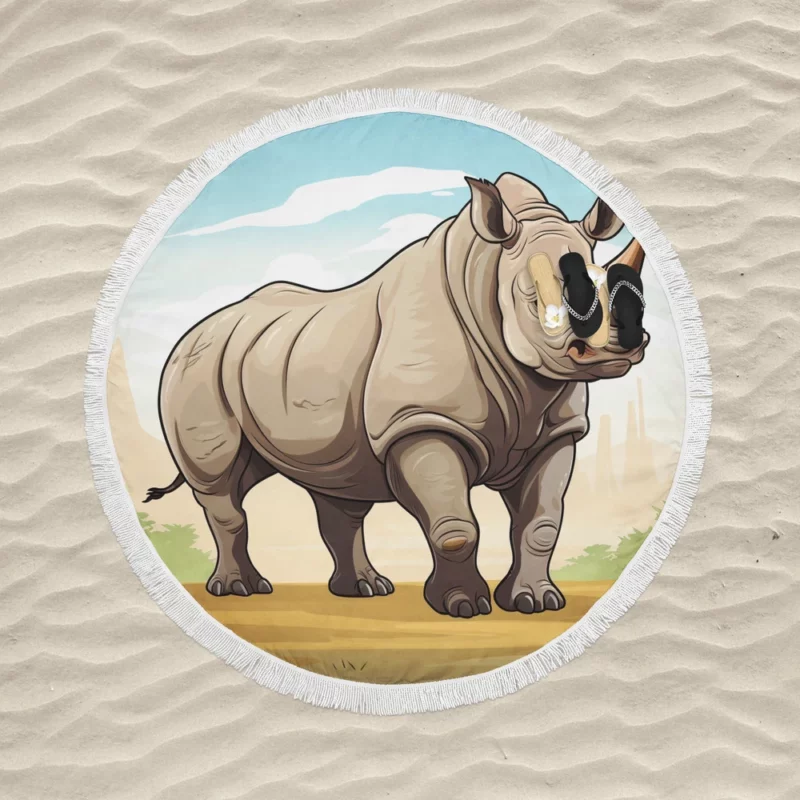 Cartoon Vector Rhino Round Beach Towel