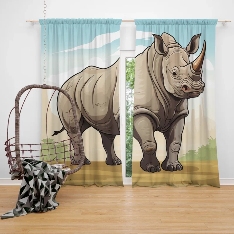 Cartoon Vector Rhino Window Curtain