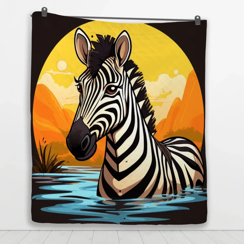 Cartoon Zebra Logo Quilt Blanket 1