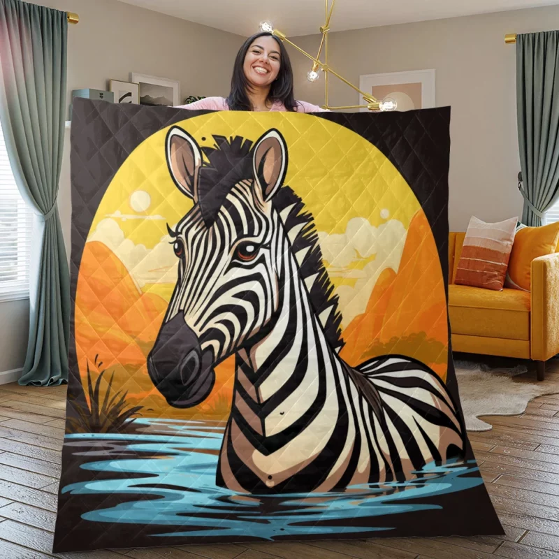 Cartoon Zebra Logo Quilt Blanket