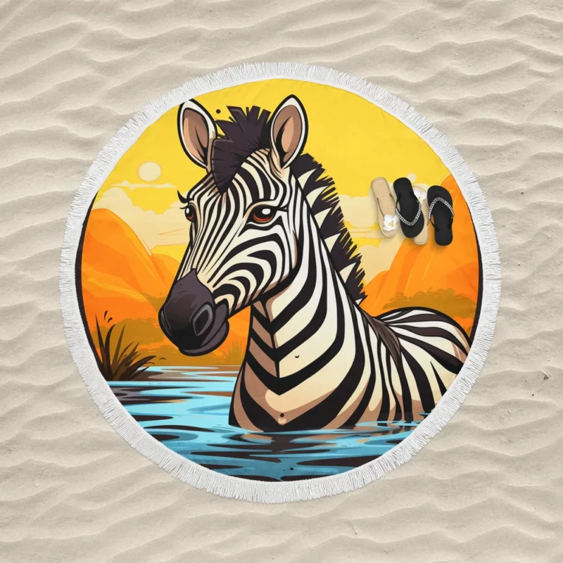 Cartoon Zebra Logo Round Beach Towel