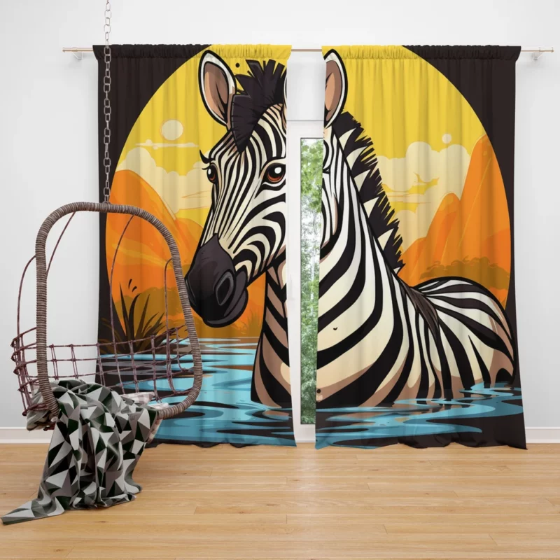 Cartoon Zebra Logo Window Curtain