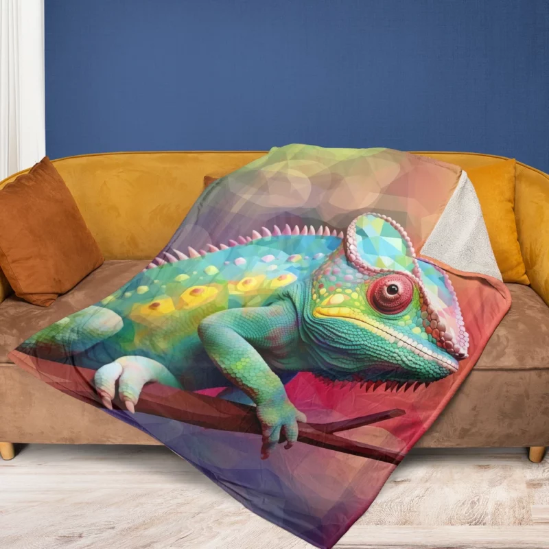 Chameleon on Tree Branch Fleece Blanket 1