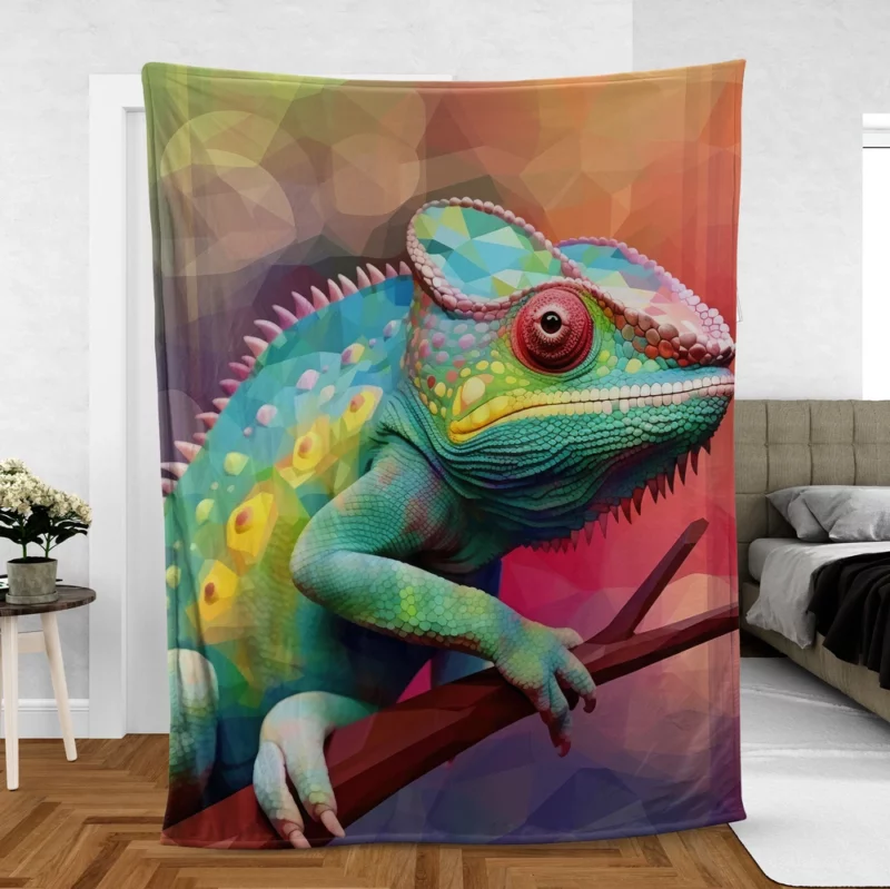 Chameleon on Tree Branch Fleece Blanket