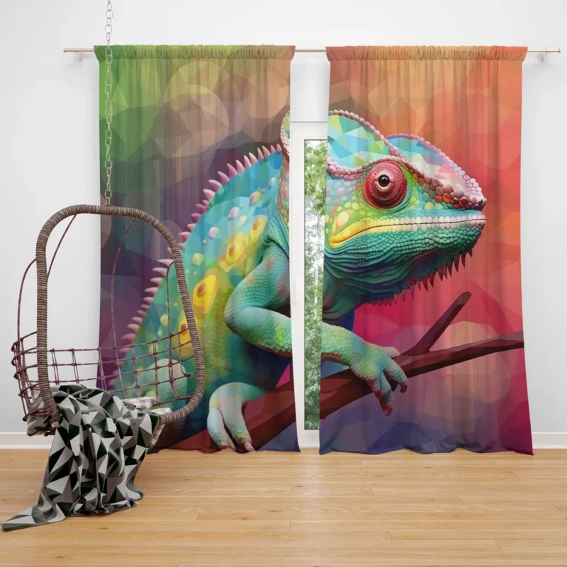 Chameleon on Tree Branch Window Curtain