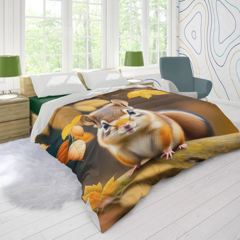 Charming Chipmunk in the Golden Autumn Canopy Duvet Cover