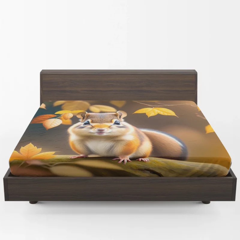 Charming Chipmunk in the Golden Autumn Canopy Fitted Sheet 1