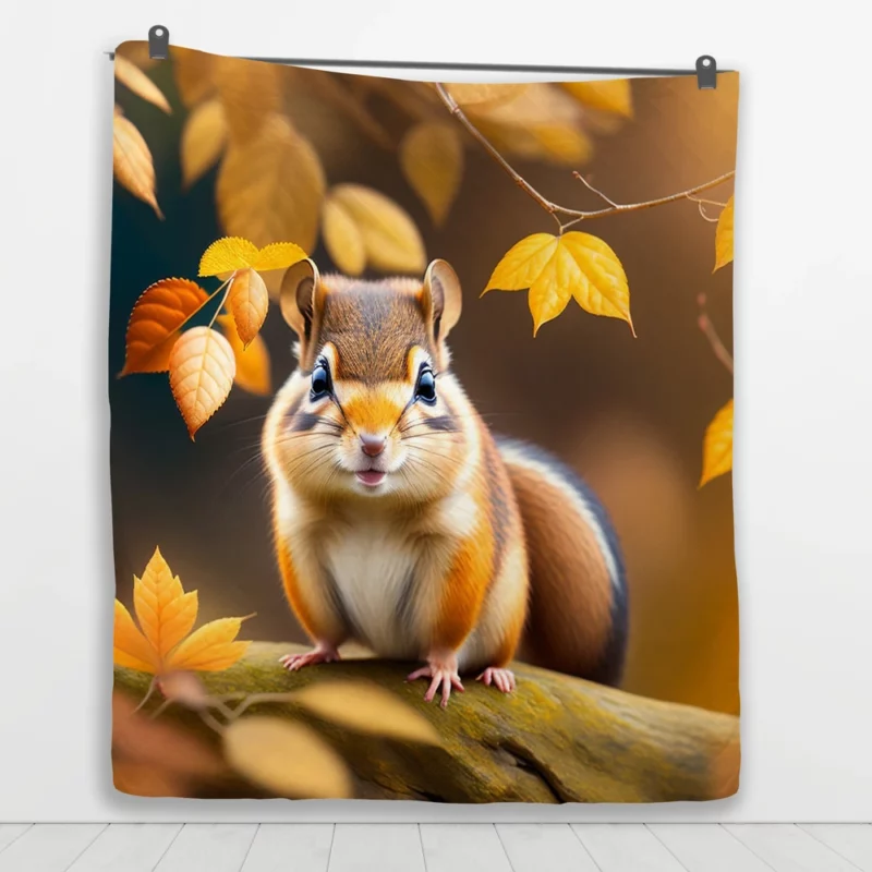 Charming Chipmunk in the Golden Autumn Canopy Quilt Blanket 1