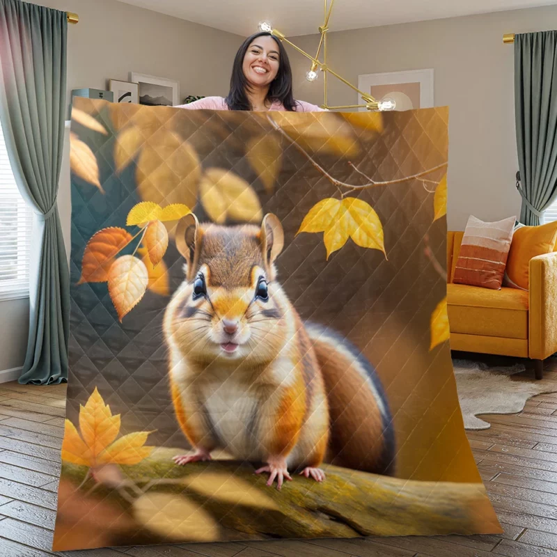 Charming Chipmunk in the Golden Autumn Canopy Quilt Blanket