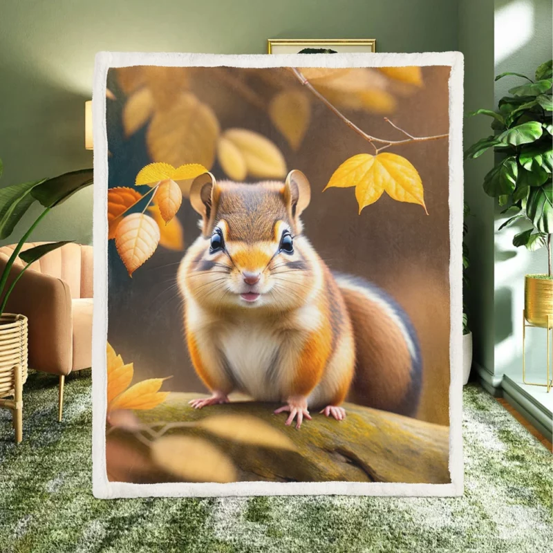 Charming Chipmunk in the Golden Autumn Canopy Sherpa Fleece Blanket