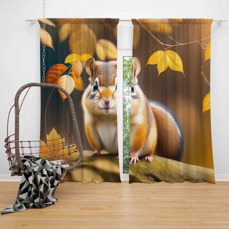 Charming Chipmunk in the Golden Autumn Canopy Window Curtain