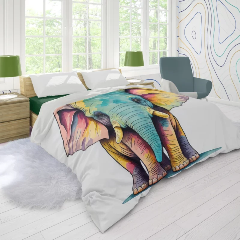 Cheerful Elephant Drawing Duvet Cover