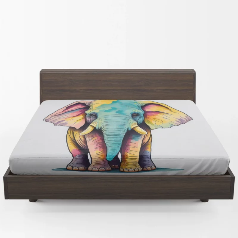 Cheerful Elephant Drawing Fitted Sheet 1