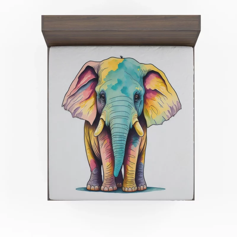 Cheerful Elephant Drawing Fitted Sheet