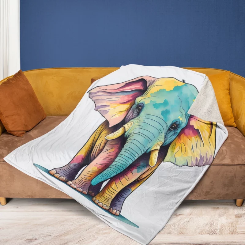 Cheerful Elephant Drawing Fleece Blanket 1