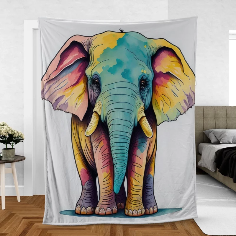 Cheerful Elephant Drawing Fleece Blanket