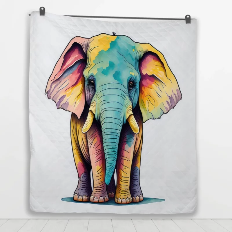 Cheerful Elephant Drawing Quilt Blanket 1