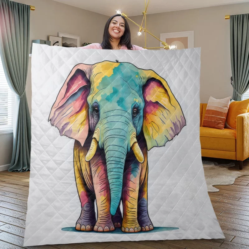 Cheerful Elephant Drawing Quilt Blanket