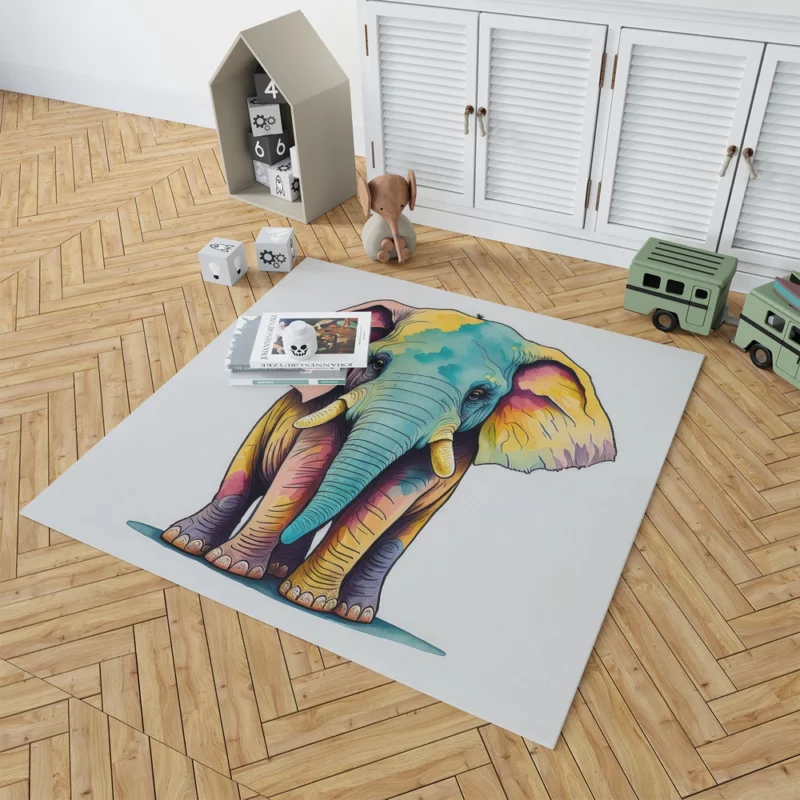 Cheerful Elephant Drawing Rug 1